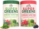 COUNTRY FARMS Super Greens Power Pack, 50 Organik Süper Gıdalar, Gut Health & Bloating Relief, Supports Energy, Unflavored & Berry, 40 Servis