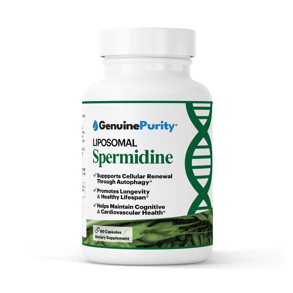 Liposomal spermidine 8 mg | spermidin-Rich Buğday Germ Ekstraksiyon | Kadınlar ve Erkekler için Hücresel Yenilemeyi Sağlıklı Ağlama | Gluten Free, Vegan, ABD Made, Non-GMO | 60 Capsules
