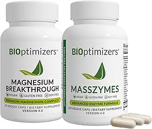 BiOptimizers Magnesium Breakthrough 4.0, (30 κάψουλες) & MassZymes 4.0, (120 κάψουλες) - Φυσικός ύπνος, εγκέφαλος, και Digestive συμπλήρωμα υποστήριξης υγείας Bundle