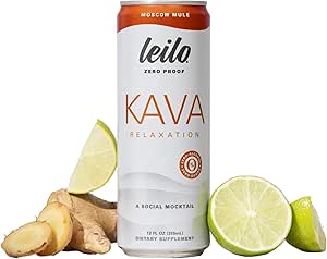 LEILO | Kava Powered Moskova Mule Mocktail Drink | 12Pack – Sugar-Free & Non-ALC Fonksiyonel Rahatlama Desteği | 12 fl oz Cans (Paket 12)