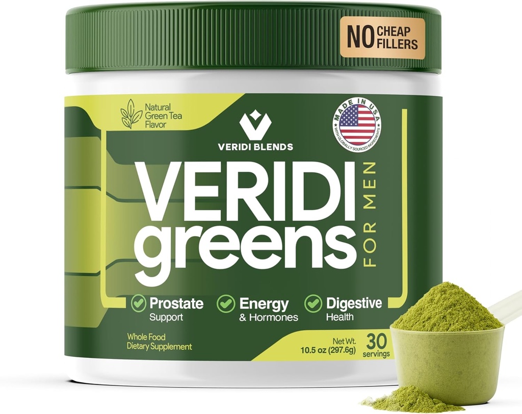Datadi Greens for Men 40+ | Daily Superfood Greens Toz for Prostate Health, Hormon & Enerji Desteği | Premium USA Blend with Spirulina, Saw Palmetto, çinko & Enzymes