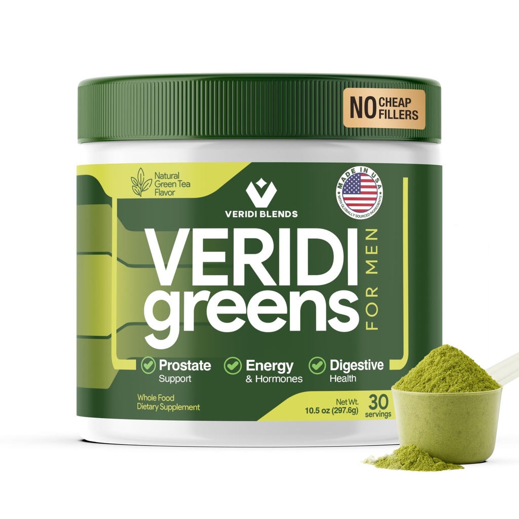 Datadi Greens for Men 40+ | Daily Superfood Greens Toz for Prostate Health, Hormon & Enerji Desteği | Premium USA Blend with Spirulina, Saw Palmetto, çinko & Enzymes