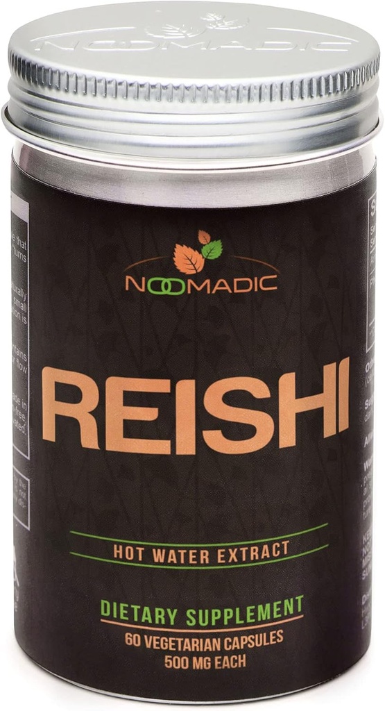 Noomadic Reishi Mushroom, 60 κάψουλες, 500mg το καθένα, Γενική ευεξία & μακροζωία, εκχύλισμα ζεστού νερού, φορείς φρουτοποίησης, 30% Beta-D-Glucans