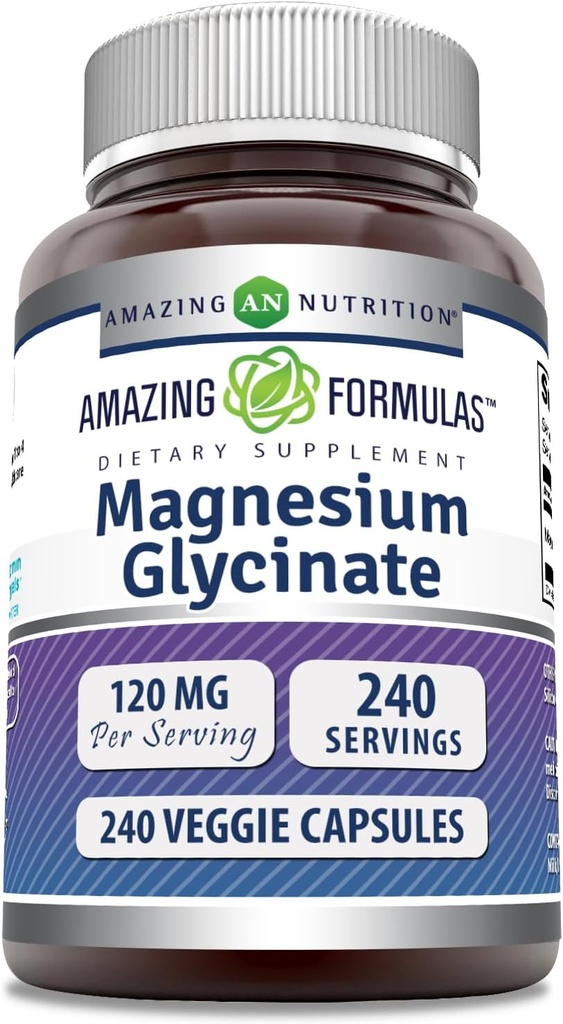 Amazing Formulas Magnezyum (Glycinate) 120 mg Ara Arama: Veggie Capsules | Magnezyum Glycinate | Non-GMO | Gluten Free (240) Count