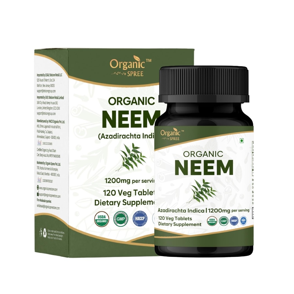 Neem 120 Tabletler | Azadirachta Indica (Neem) | USDA Organik sertifikalı | Sağlıklı Cilt ve Detox | Diyet Tamam - 120tab