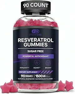 EFFECTIVE NUTRA Resveratrol Gummies 1500 mg | Antioksi Desteği için Şeker Özgür Tamam, Immunity, Heart Health ve Brain Function | 45-Day Supply, Natural Berry Flavor, Made in USA (90 Count)
