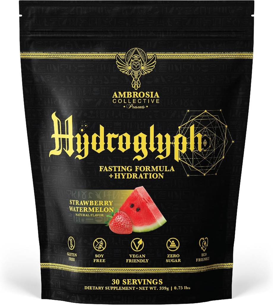 Ambrosia Hydroglyph Intraworkout Formula w/BCAA + EAA + Ηλεκτρολύτες Ενυδάτωση σε σκόνη για την προστασία των μυών Lean, 0g Ζάχαρη Νηστεία Ενυδάτωση Μείγμα, Φτιαγμένο νερό w/Coconut (Strawberry Watermelon)