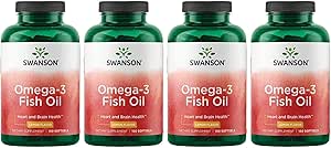 Swanson Omega 3 Fish Oil Supplement Heart Beyin ve Ortak Destek GMO-Free EFAs 180 mg EPA Plus 120 mg DHA 150 Yumuşakgel Capsules Lemon Flavor (4 Pack)