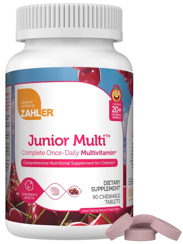 Zahler Çocuklar Multivitamin Chewable Vitamin Tablet - Bir Günlük Vitamin Tamam - Çocuklar ve Toddler için 20+ Mineral ve Vitaminler - Kosher Multivitamins Cherry Flavor (90)
