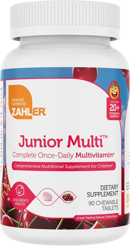 Zahler Kids Multivitamin Chewable Vitamin Tablet - Συμπληρώστε ένα ημερήσιο συμπλήρωμα βιταμινών - Περιέχει 20+ Ορυκτές & Βιταμίνες για Παιδιά & Τόντλερ - Kosher Multivitamins Cherry Flavor (90)