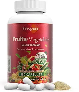 1st Aid Fruit-Veggies Supplement-Capsules Home-Esssential Diyetary-Supplements - 180Count Whole Food Fruit Sebzeleri Karma Beslenme Supplements for Yetişkinler için