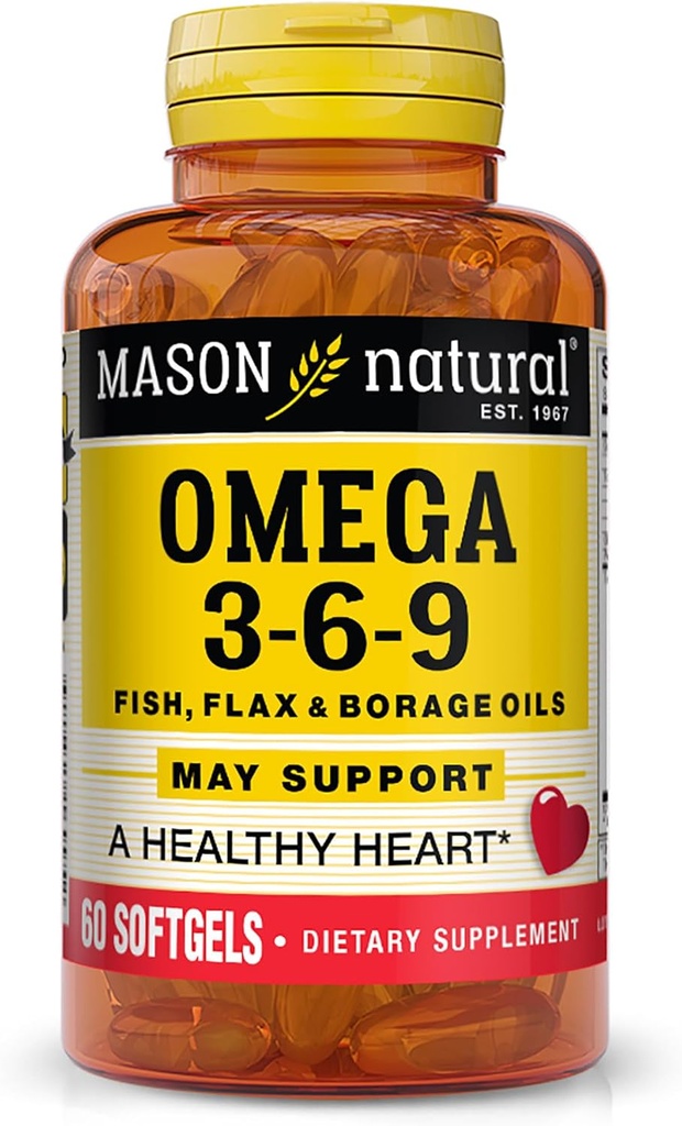 Mason Natural Omega 3-6-9 με ψάρια, flaxseed, & έλαια Μποράζ, 60 Softgels