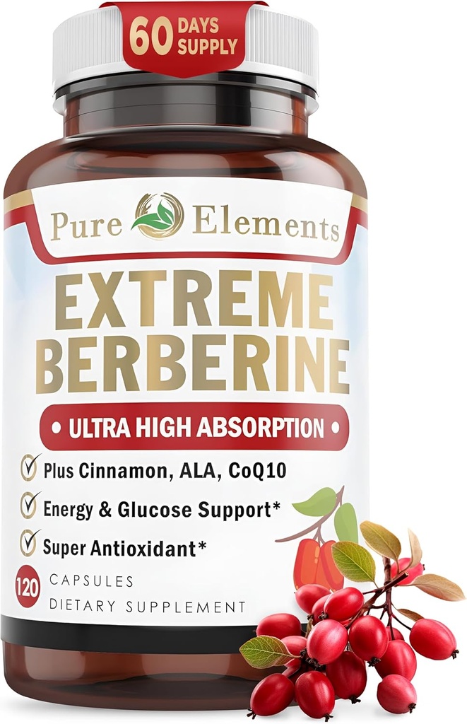 Extreme Berberine Plus με ALA, Coq10, Turmeric, Cinnamon, Bitter Melon, banaba Leaf, Korean Panax, Royal Jelly, και άλλα 21 Βότανα για Υγιή Ζάχαρη Αίματος και Συνολική Υγεία και Ασυλία