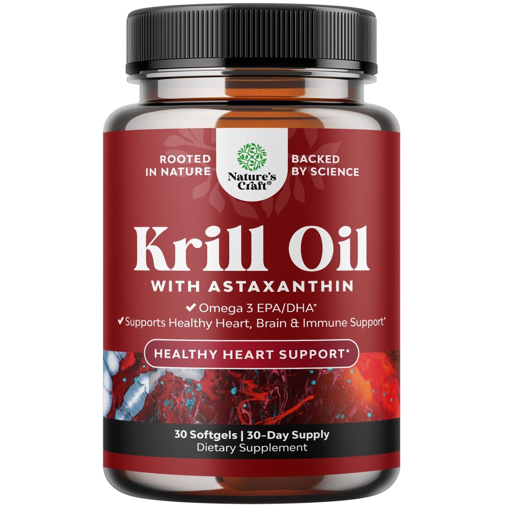 Krill Omega 3 Fish Oil Softgels 500mg - συμπυκνωμένο Krill EPA & DHA Fish Oil Omega 3 συμπλήρωμα για τις γυναίκες και τους άνδρες για την υποστήριξη του ανοσοποιητικού, τον εγκέφαλο και την καρδιά υγεία - Burpless λιπαρά οξέα συμπλήρωμα - 30 κόμης