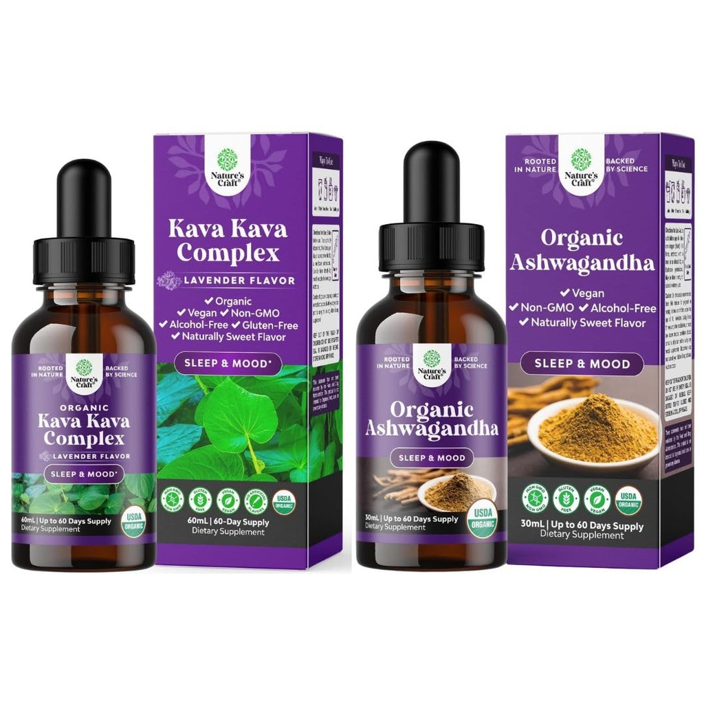 Daha İyi Uyku ve USDA Organik Ashwagandha Liquid Drops için Kavalactones Supplement ile Potent Liquid Kava Drops - Ashwagandha Root for Stress and Mood Support for Yetişkinler