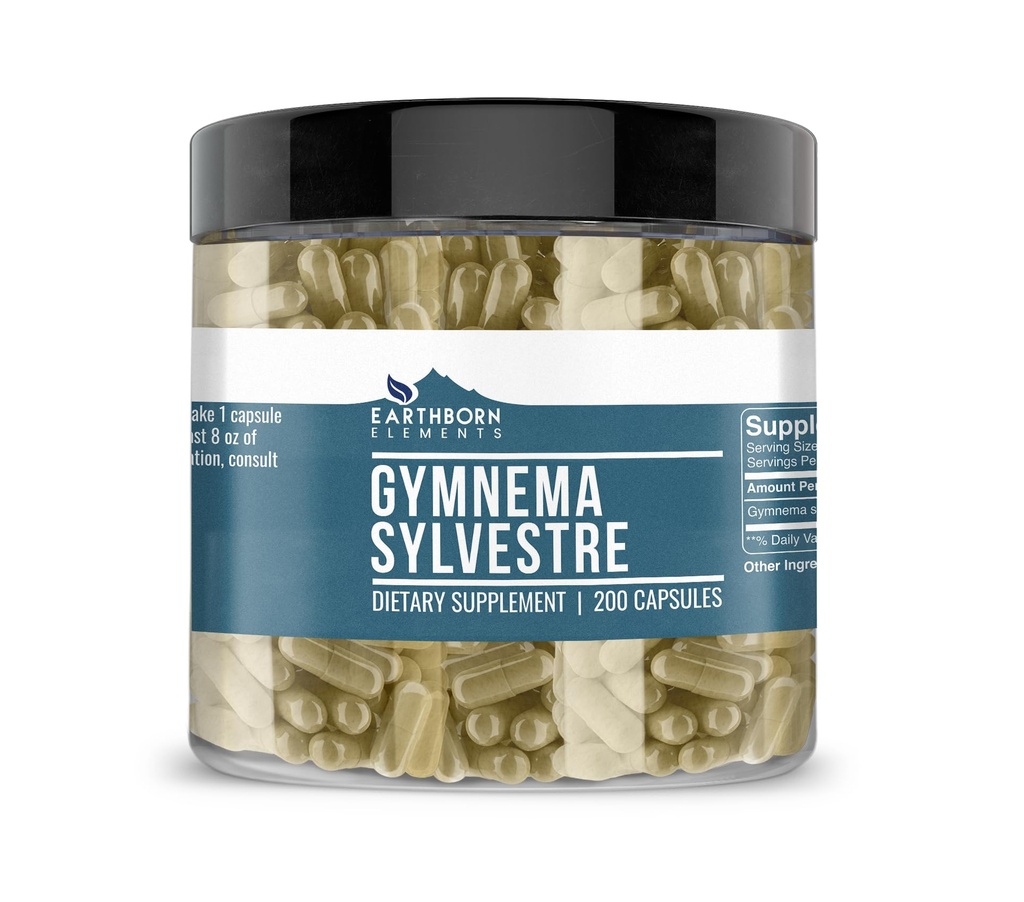Earthborn Elements Gymnema Sylvestre 200 Capsules, Pure & Undiled, No Wordss