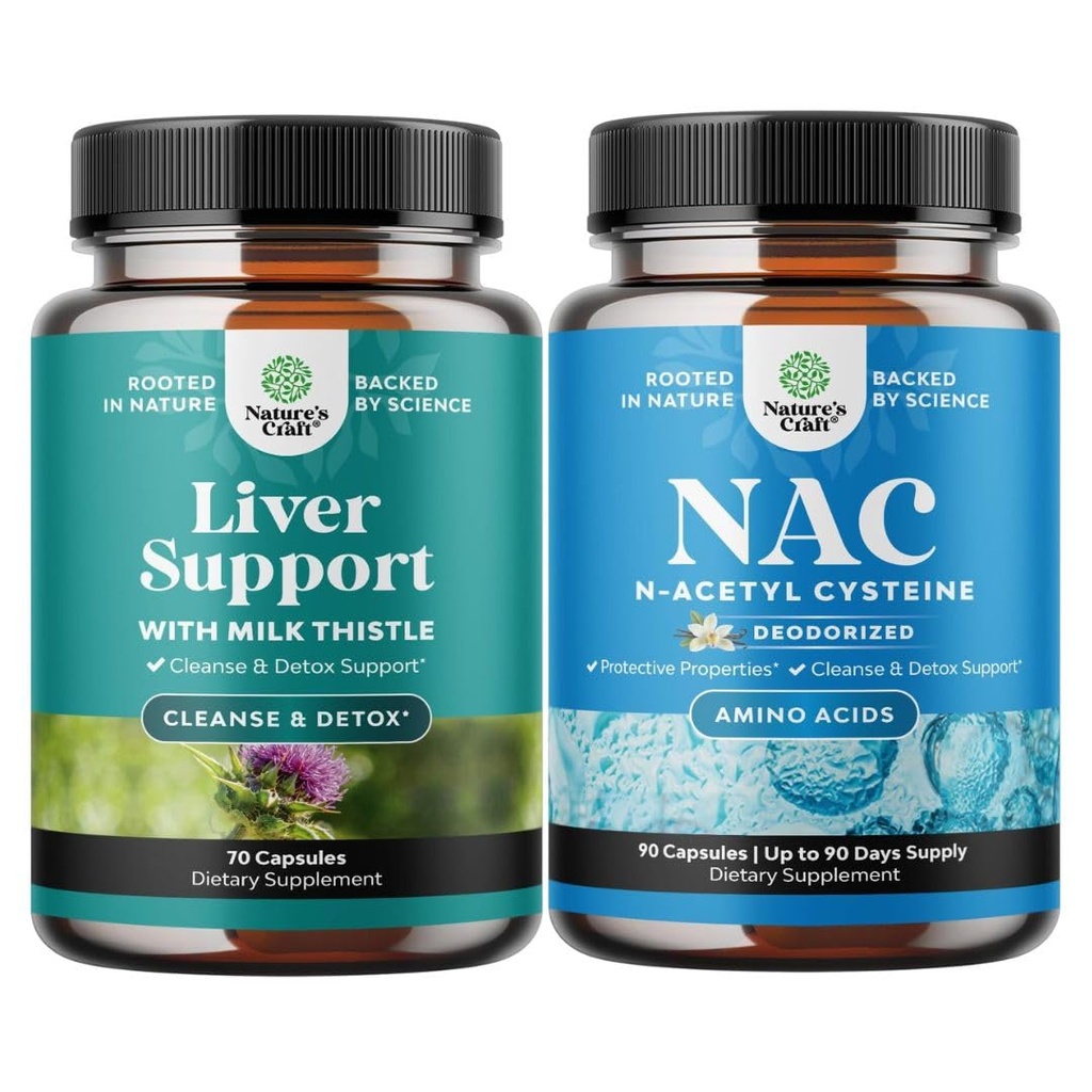 Liver Cleanse Detox & Tamir Formula ve NAC Supplement N-Acetyl Cysteine 600 mg - Herbal Liver Support Supplement with Milk Thistle - High Abpole NAC 600 mg Capsules Glutathione