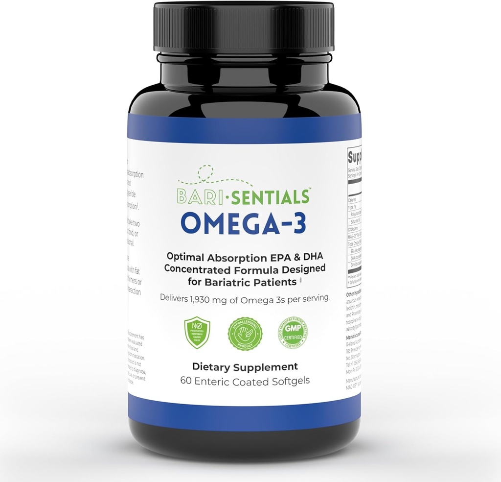 R-Kane Beslenme Barisentials Omega-3 Supplement - 1,930 mg EPA & DHA Per, Bariatrik Hastalar için Tasarlanmış - Yüksek Abhidrasyon MAG-03 Teknolojisi - 60 kapaklı Softgels (1-Month Supply)