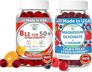 Lunakai USA 50+ & Magnezyum Glycinate Gummies Sche, Supports Energy, Mood, Relaxation & Stress Relief, Non-GMO, Vegan, 60ct Her Şey