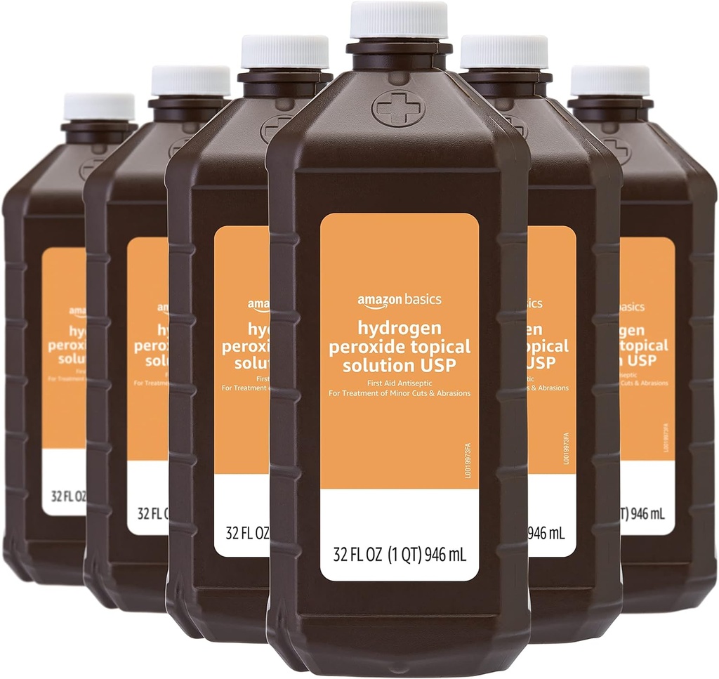   Basics Hydrogen Peroxide Topical Solution USP, Unflavored, 32 Fl Oz, Pack of 6