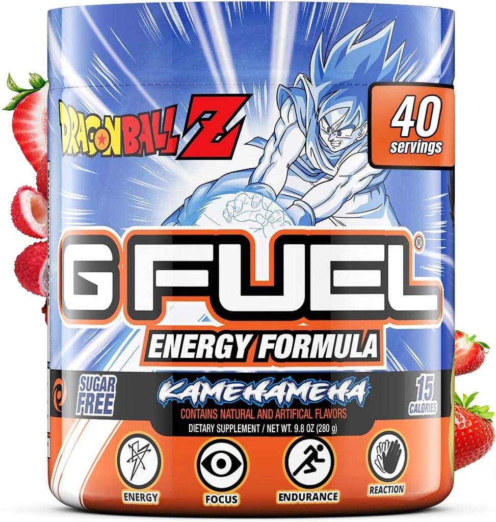 G Fuel Dragon Ball Z Energy Drink Toz, Pre Workout Caffeine Mix for Game, Sugar Free Focus Amino, Vitamin + Antioksis, 9.8oz (Strawberry Lychee, 40 Hizmet)