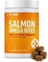 Köpekler için Pet MD Salmon Omega Bites - Body and Coat Supplement Supplement with Omega 3 & 6 for Dogs Plus DHA & EPA - Antivirüs & Kuru Skin Relief - 60ct