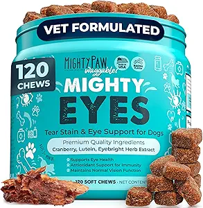 Mighty Paw Waggables Eyes (Made in USA) | Tear Stain Chews for Dogs. Vision and Tear Stain Support Supplements for Dogs. Lutein Supplement. Lubricates Eyes, Immune Support (120 Ct)
