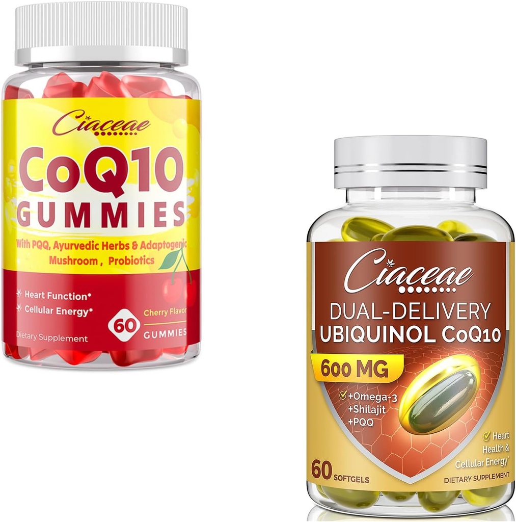 Ubiquinol CoQ10 600 MG 60 Softgels Sche with CoQ10 Gummies 400 MG 60 Count