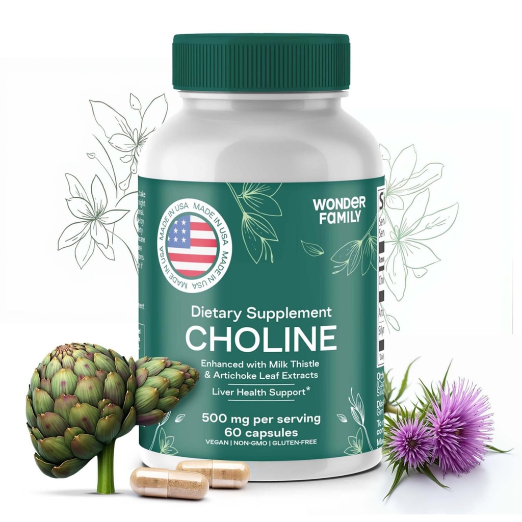 Choline Bitartrate 500MG - Premium Choline Supplements - Liver Support Supplement & Gallbladder Supplements - Colina Suplemento 500 mg Orgánica - Memory and Focus için Beyin Vitamini - 60 Choline Caps