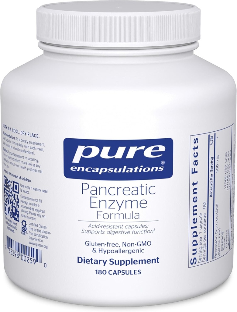 Pure Encapsulations Pancreatic Enzyme Formula - Digestive Enzymes for Digestion - Ενισχύει την Υγεία των Ούλων* - Στοχευμένες Κάψουλες Παράδοσης - Χωρίς Γλουτένη & Μη ΓΤΟ - 180 Κάψουλες