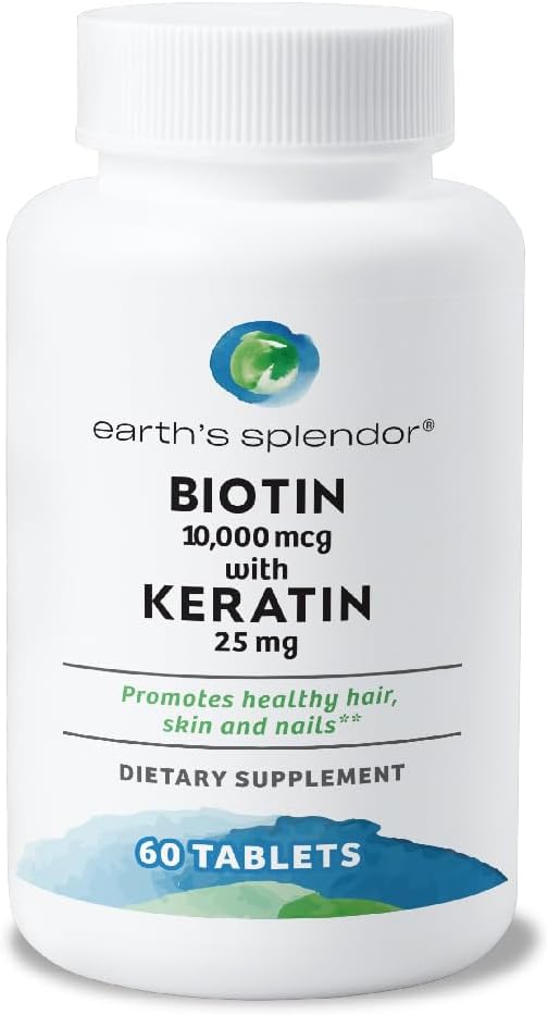 Dünya Splendor Biotin 10.000 mcg + Keratin 25 mg, Sağlıklı Saçları, Güçlü Çığları ve Skin Desteklerini Teşvik Ediyor, 60- Gün Supply