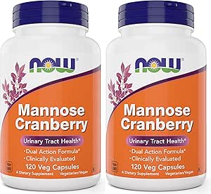 NOW Foods Mannose Cranberry, 120 Capsules (Pack of 2) - with PAC - 450mg dMannose, 250mg Whole Cranberry - Urinary Tract Health* - Vegan Friendly Supplement, Non-GMO