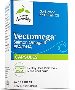 Terry Doğal Vectomega - EPA & DHA ile Diyetsel Tamam - Beyin ve Kalp Sağlığı Desteği için Omega-3 Tabletleri - Temel Fatty Asits & Peptides ile Beslenme Tamamı - 60 Capsules