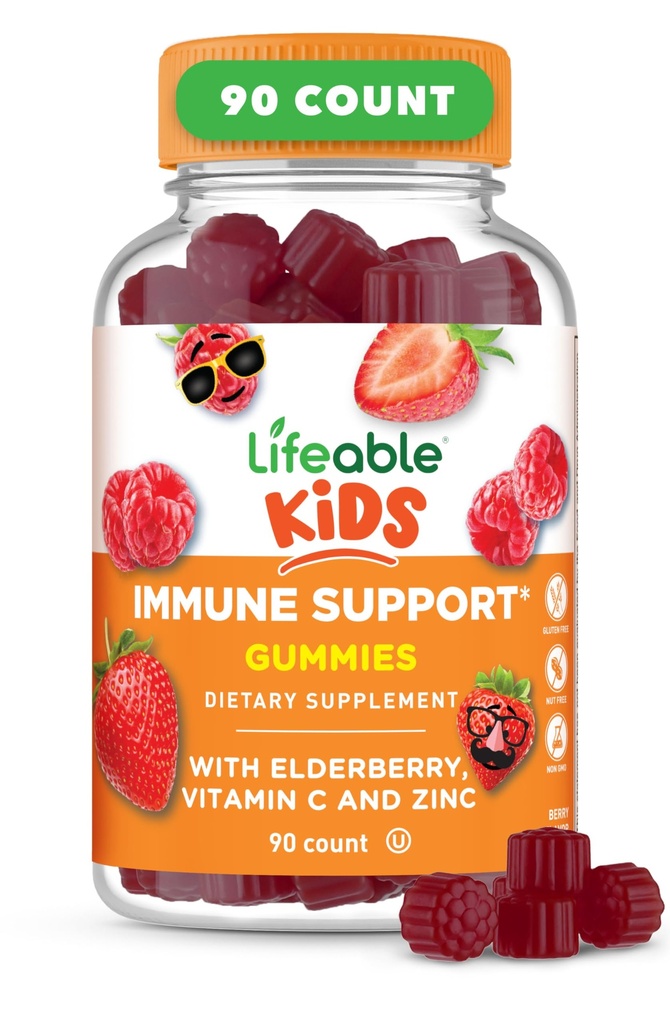 Lifeable Kids Immune Support Gummies | Yaşlı Vitamin C ve çinko | Great Tasting Immune Support Supplement Elderberry Gummies for Kids | Kids Elder Gummies for Kids, Girls | 90 Gummies