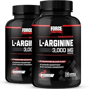 Kuvvet Faktörü L-Arginine, Nitrik Çimento Supplement, BioPerine'yi Kas ve Destek Güçlü Kan Akışı, Circulation, Nutrient Delivery, & Pumps, L-Arginine 3000 mg, 150 Kont (Pack of 2)
