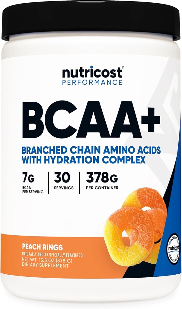 Nutricost BCAA + Hydration Toz (Peach Ring) 30 Hizmet - Hydration Complex - Gluten-Free, Non-GMO