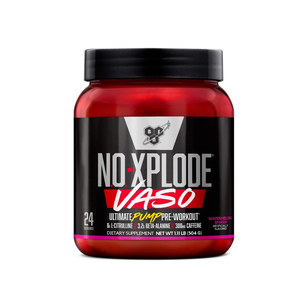 BSN N.O.-XPLODE Vaso Pre Workout Toz with 8g of L-Citrulline and 3.2g Beta-Alanine and Energy, Flavor: Watermelon Smash, 24 Hizmetler
