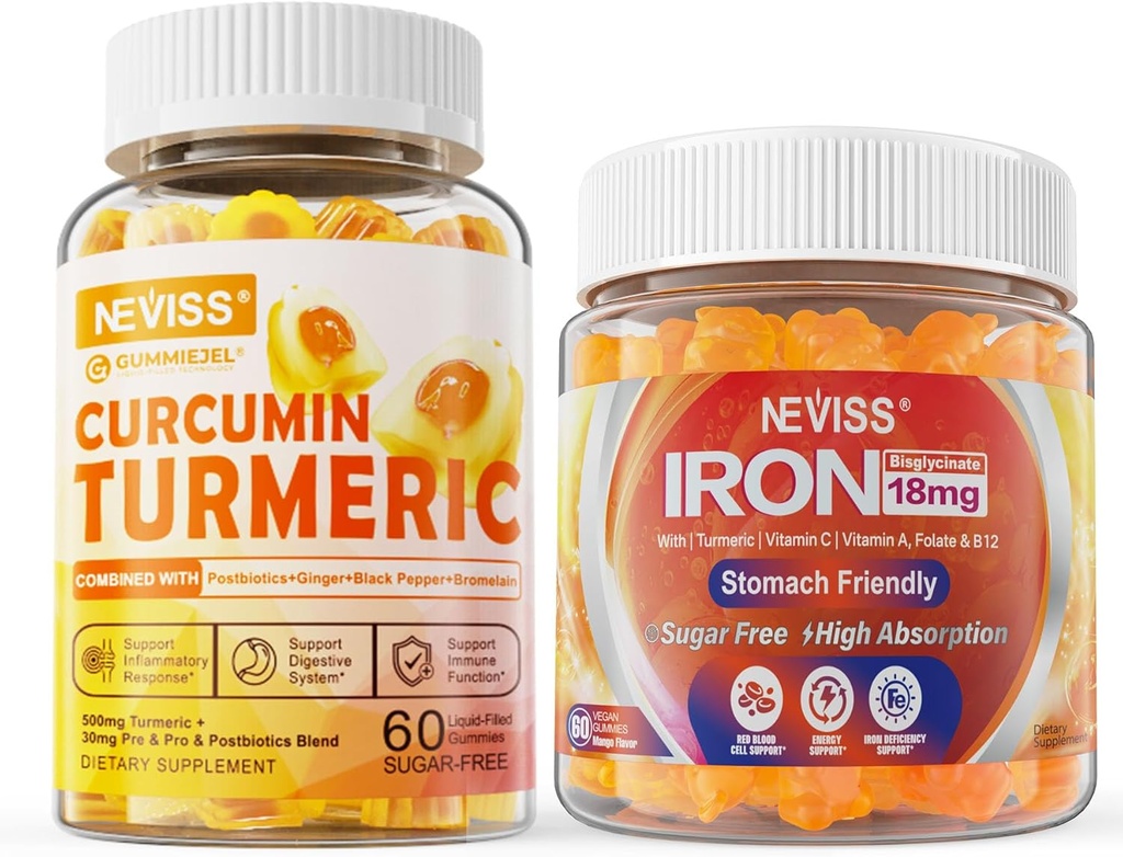 Sugar Free Turmeric Curcumin Yetişkinler için Gummies 550 mg,Vegan Demir Gummies Supplement with Vitamin C