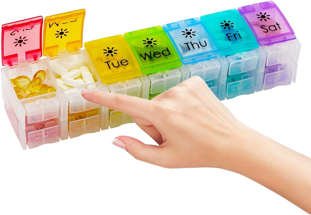 Büyük Pill Organizer 7 Gün Spring-Open Design- Weekly Pill Organizer 2 Times a Day with AM PM BigComptments Pill Box for Supplements Pill konteynerek for Vitamins Medicine Organizer