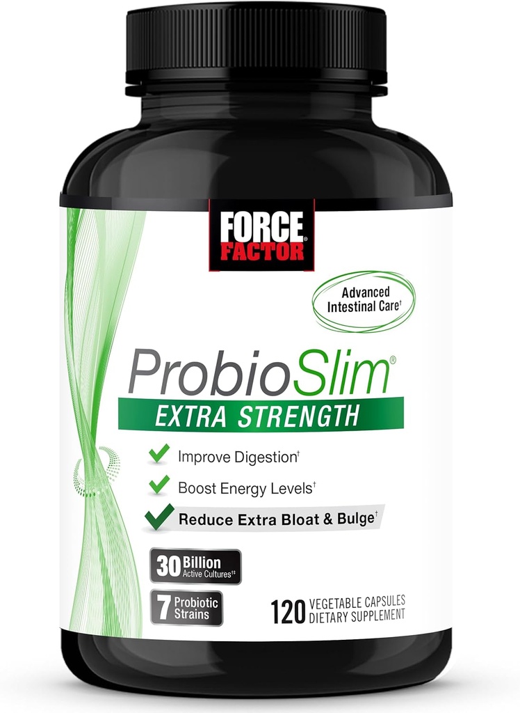 FORCE FACTOR ProbioSlim Extra Strength Probiyotiks for Women and Men with 30 Milyar CFUs of Probiyotiks for Digestive Health, Bloating Relief, and Gut Health, Prebiyotik Fiber, 120 Capsules