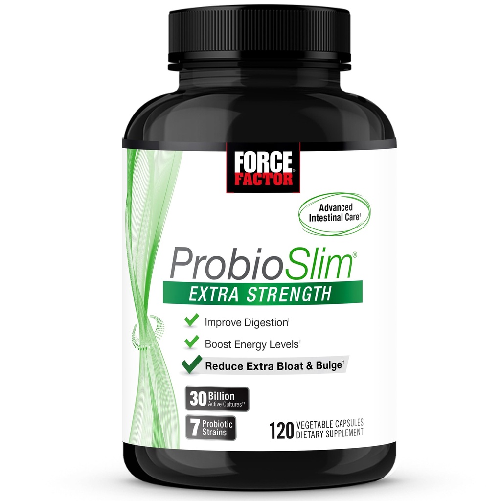 FORCE FACTOR ProbioSlim Extra Strength Probiyotiks for Women and Men with 30 Milyar CFUs of Probiyotiks for Digestive Health, Bloating Relief, and Gut Health, Prebiyotik Fiber, 120 Capsules