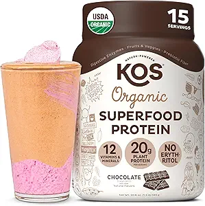 KOS Plant Tabanlı Protein Tozu, Çikolata USDA Organik - Low Carb Pea proteini, Vegan Superfood with Vitamins & Minerals - Keto, Süt Free - Kadınlar ve Erkekler için Meal Makyaj - 15 Hizmet