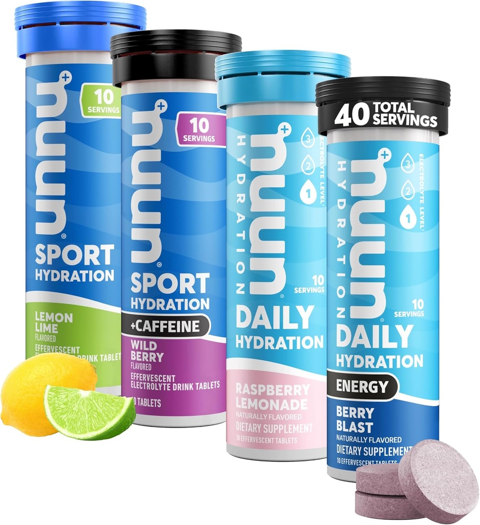 Nuun Hydration Electrolyte Tabletler - Suda Engelliler, Tamam Paketi | 5 Essential Electrolytes for Hydration | 1g Sugar Mix | Vegan, Non-GMO | 4 Pack (40 Toplam Hizmetler)