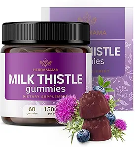 HERBAMAMA Süt Butle Supplement - 1500 mg Süt Butle Tohum Canlı Temizliği için - Vegan, Non-GMO Liver Support with Silybum Marianum - 60 Pectin-Based Blueberry-Flavored Chews