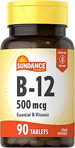 Sundance Vitamin B-12 | 50006 | 90 Vejetaryen Tabletler | Essential Vitamin Supplement | Non-GMO ve Gluten Ücretsiz Formula
