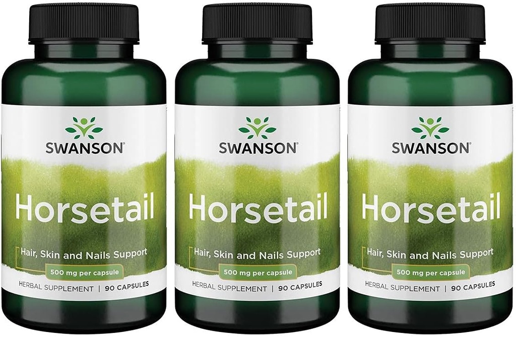 Swanson Horsetail - Herbal Supplement Sağlıklı Saç, Skin & Nails - Kemik Sağlığı ve Urinary Tract Desteği için Doğal Malzemeler - (90 Capsules, 500 mg Her) 3 Pack