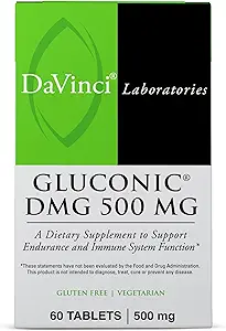 DAVINCI Labs Gluconic DMG 500 mg - Endurance ve Immune System Function* - 500 mg N,N-Ditilglycine per Tablet - Vejetaryen - Gluten-Free - 60 Chewable Tabletler