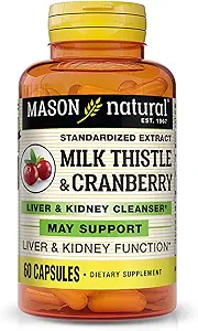 MASON NATURAL Milk Thistle/Cranberry Liver & Kidney Cleanser - Supports Healthy Liver & Kidney Function, Cleanse and Detox, 60 Capsules