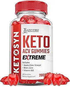 Justified Laboratories Ketosyn Keto ACV Gummies Extreme 2000MG Ketosyn Keto Gummies Apple Cider Vinegar Formulated with Pomegranate Beet Juice B12 Vegan Non GMO 60 Gummys