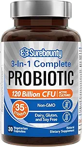 Probiyotiks 120 Milyar CFU, Erkekler ve Kadınlar için Probiyotikler, Prebiyotikler + Digestive Enzymes, Highest Potency, 3-in-1 Complete Probiyotik, Digestive Support, 30 Caps